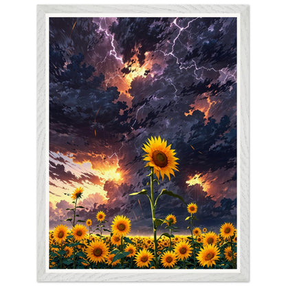 Affiche illustrée Champ de tournesols géants Encadrée — poster rétro, impression beaux-arts 250g