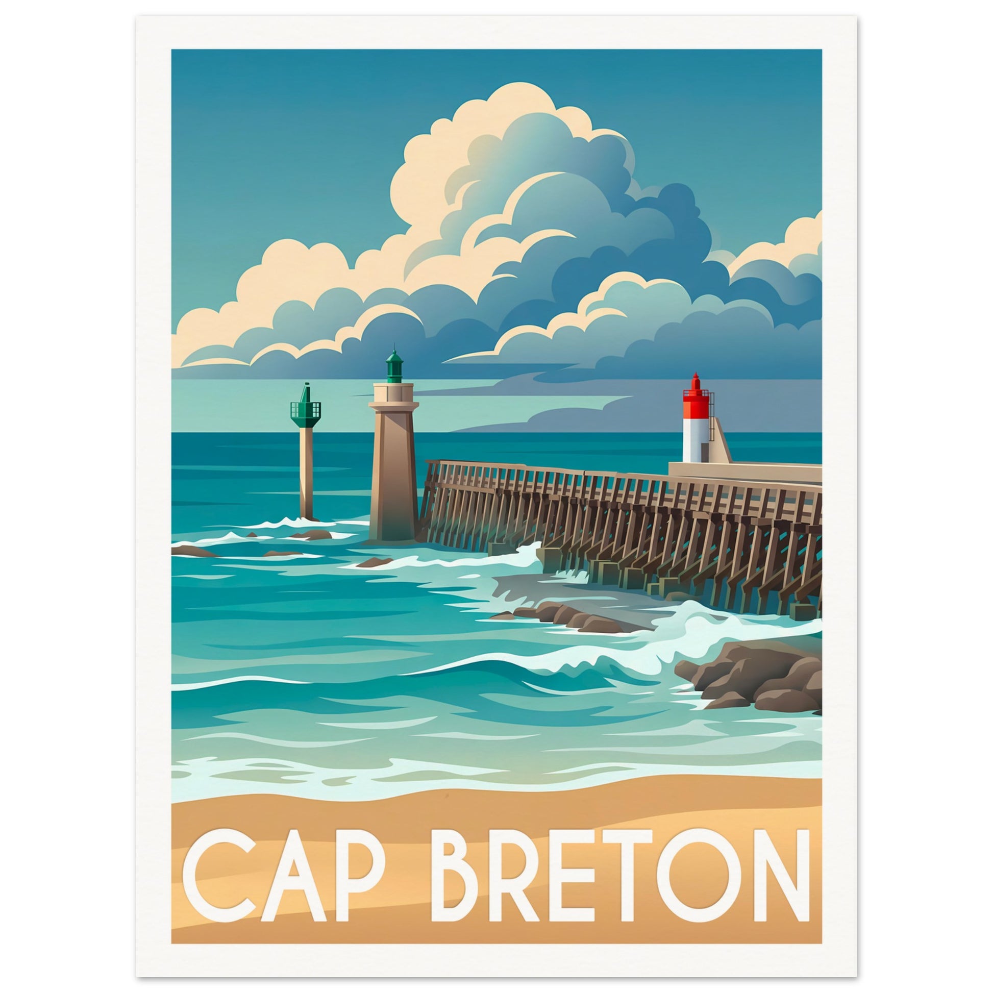 Affiche illustrée Capbreton, poster rétro, impression beaux-arts 250g