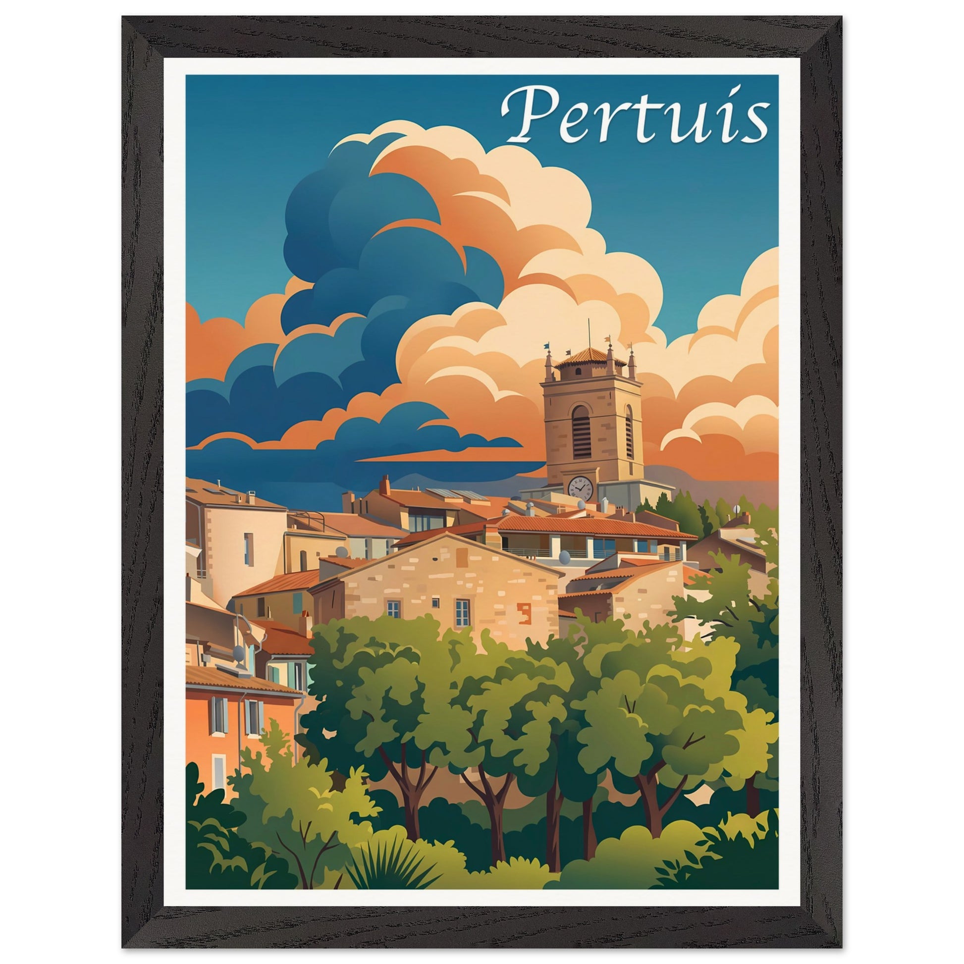 Affiche Pertuis encadrée, cadre bois
