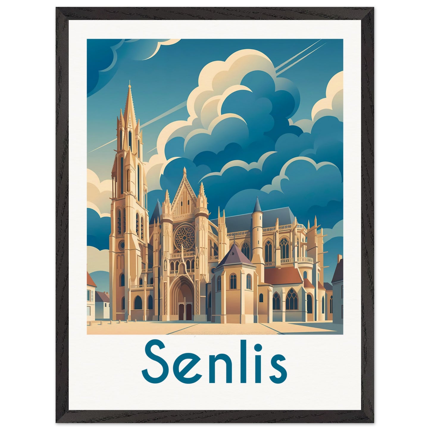 Affiche illustrée Senlis — poster rétro, impression beaux-arts 250g