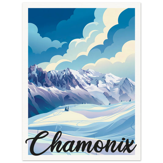 Affiche illustrée Chamonix — poster rétro, impression beaux-arts 250g