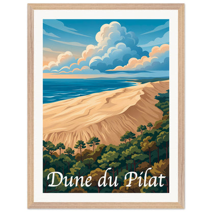 Affiche illustrée Dune du Pilat — poster rétro, impression beaux-arts 250g