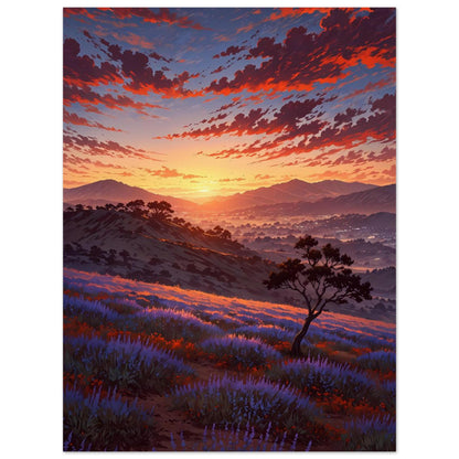 Affiche illustrée Champ de lavande — poster rétro, impression beaux-arts 250g