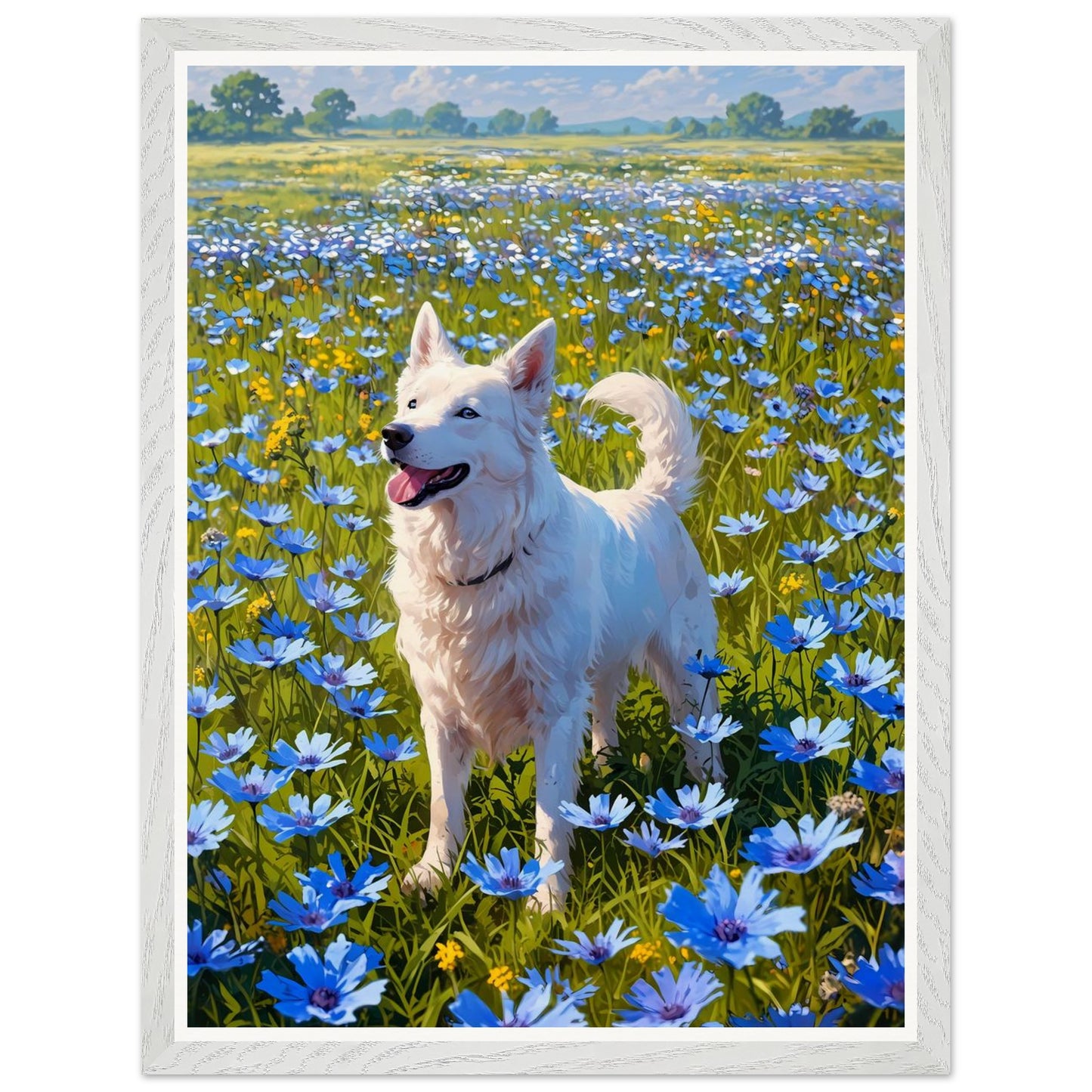 Affiche illustrée Berger blanc suisse Encadrée — poster rétro, impression beaux-arts 250g