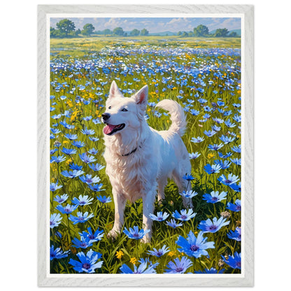 Affiche illustrée Berger blanc suisse Encadrée — poster rétro, impression beaux-arts 250g