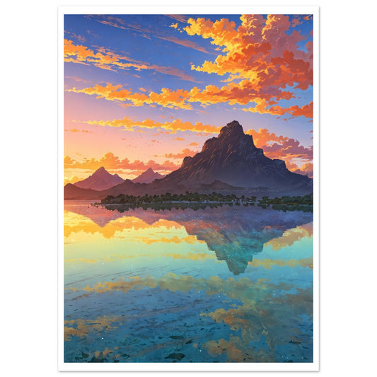 Plage de Bora Bora, Mont Otemanu, Reflet sur lagon – affiche d'art décoratif, poster mural | Muchimura