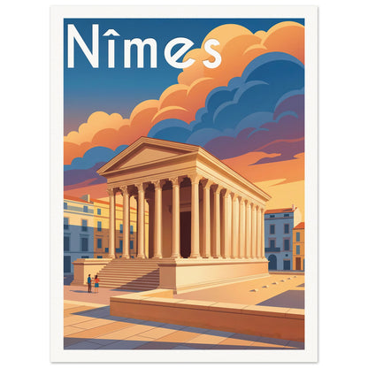 Affiche illustrée Nimes — poster rétro, impression beaux-arts 250g