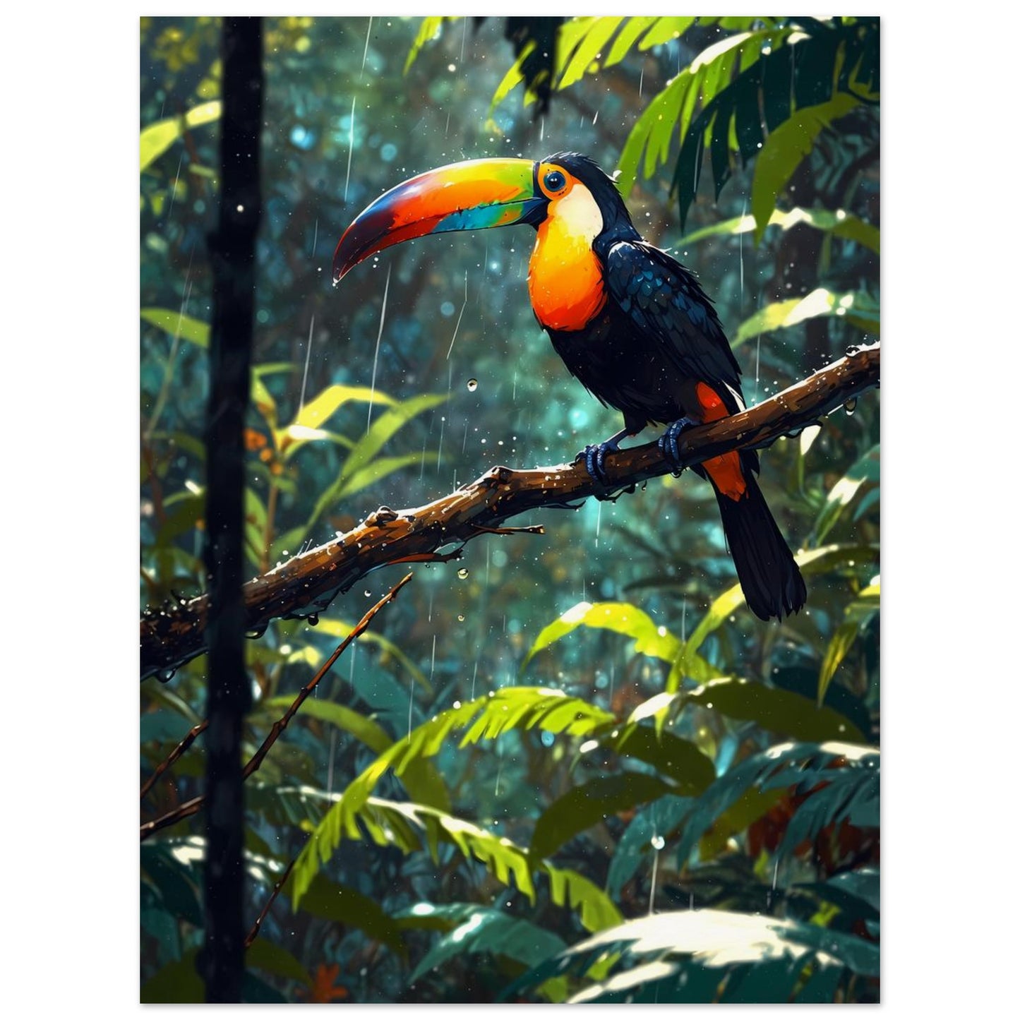 Affiche illustrée Toucan à carène — poster rétro, impression beaux-arts 250g