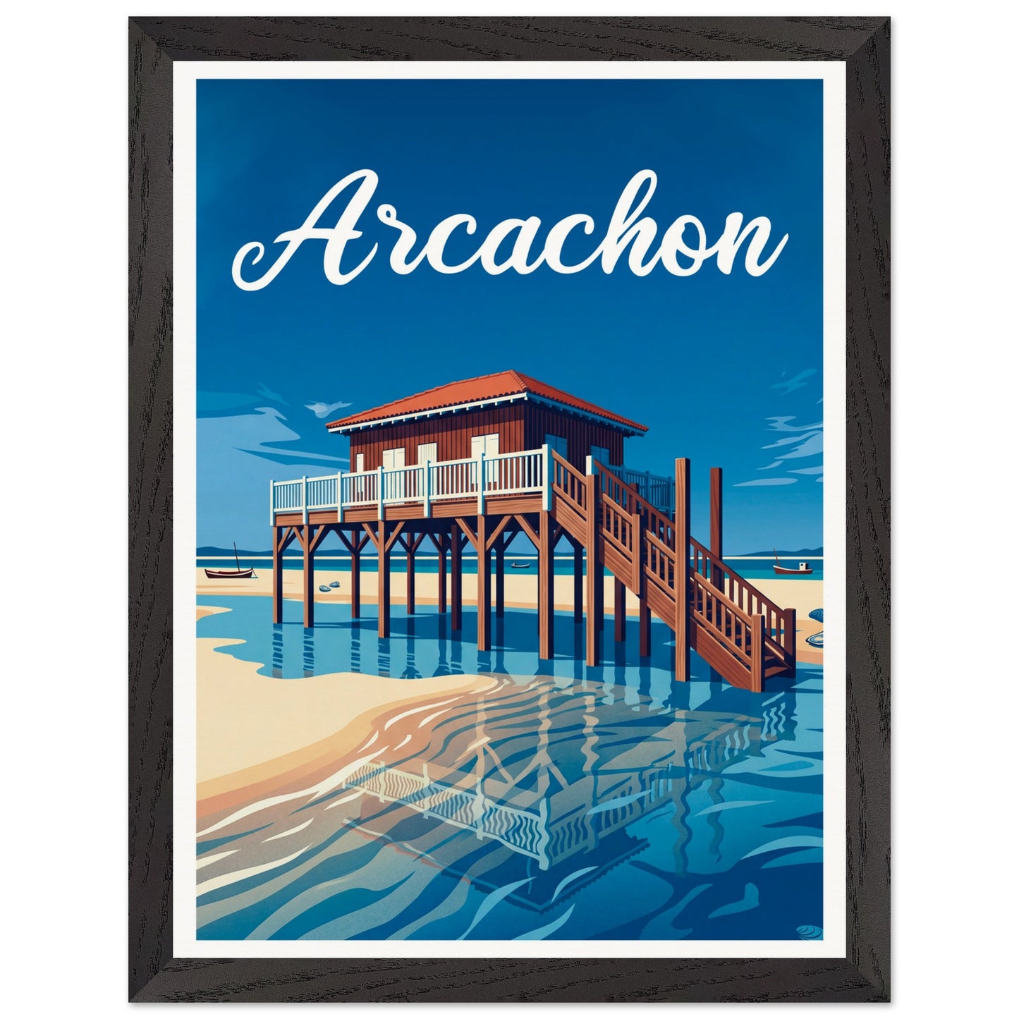Affiche Arcachon encadrée, cadre bois (vue 2)
