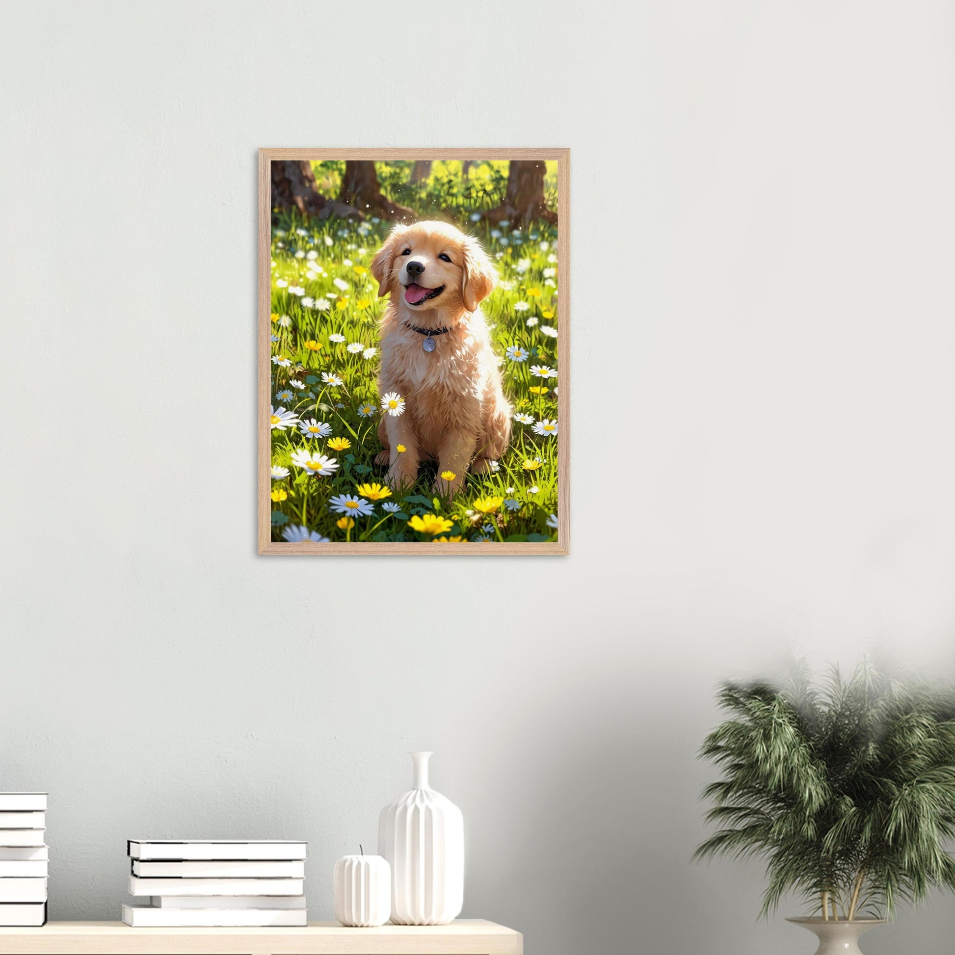 Affiche Golden Retriever Chiot encadrée, cadre bois (vue 5)