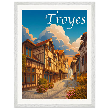 Affiche illustrée Troyes — poster rétro, impression beaux-arts 250g