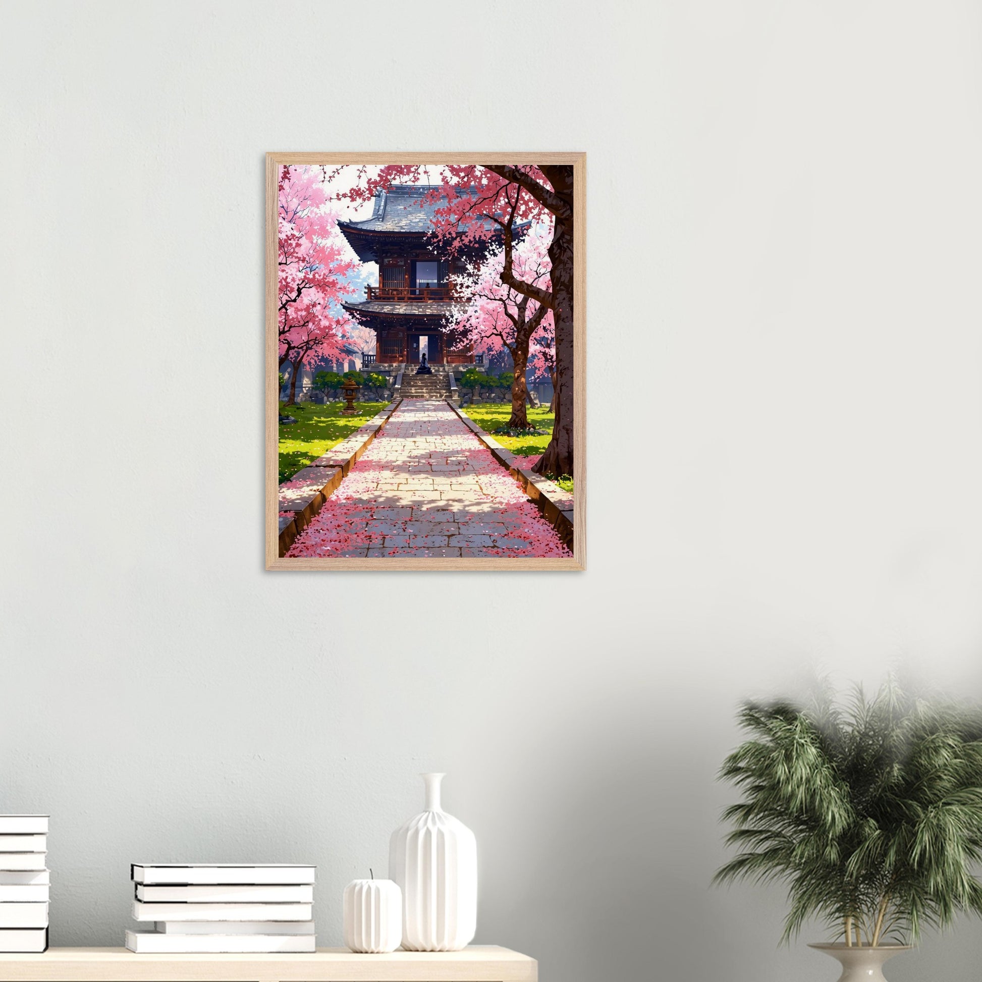 Affiche Prairie de Fleurs de Cerisier Tombées encadrée, cadre bois (vue 5)