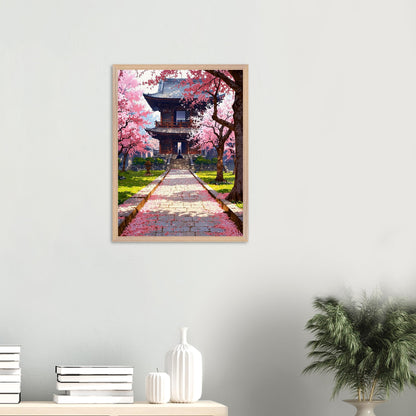 Affiche Prairie de Fleurs de Cerisier Tombées encadrée, cadre bois (vue 5)