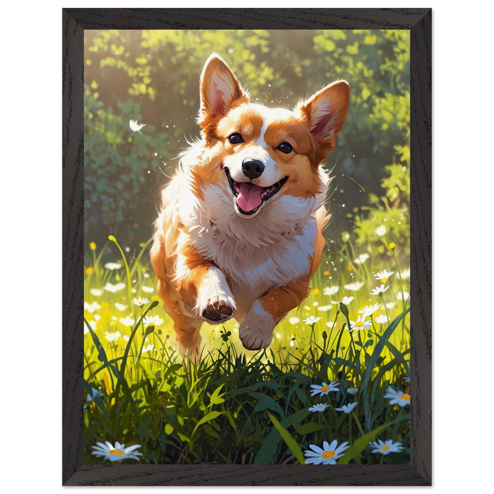 Affiche Corgi Roux encadrée, cadre bois