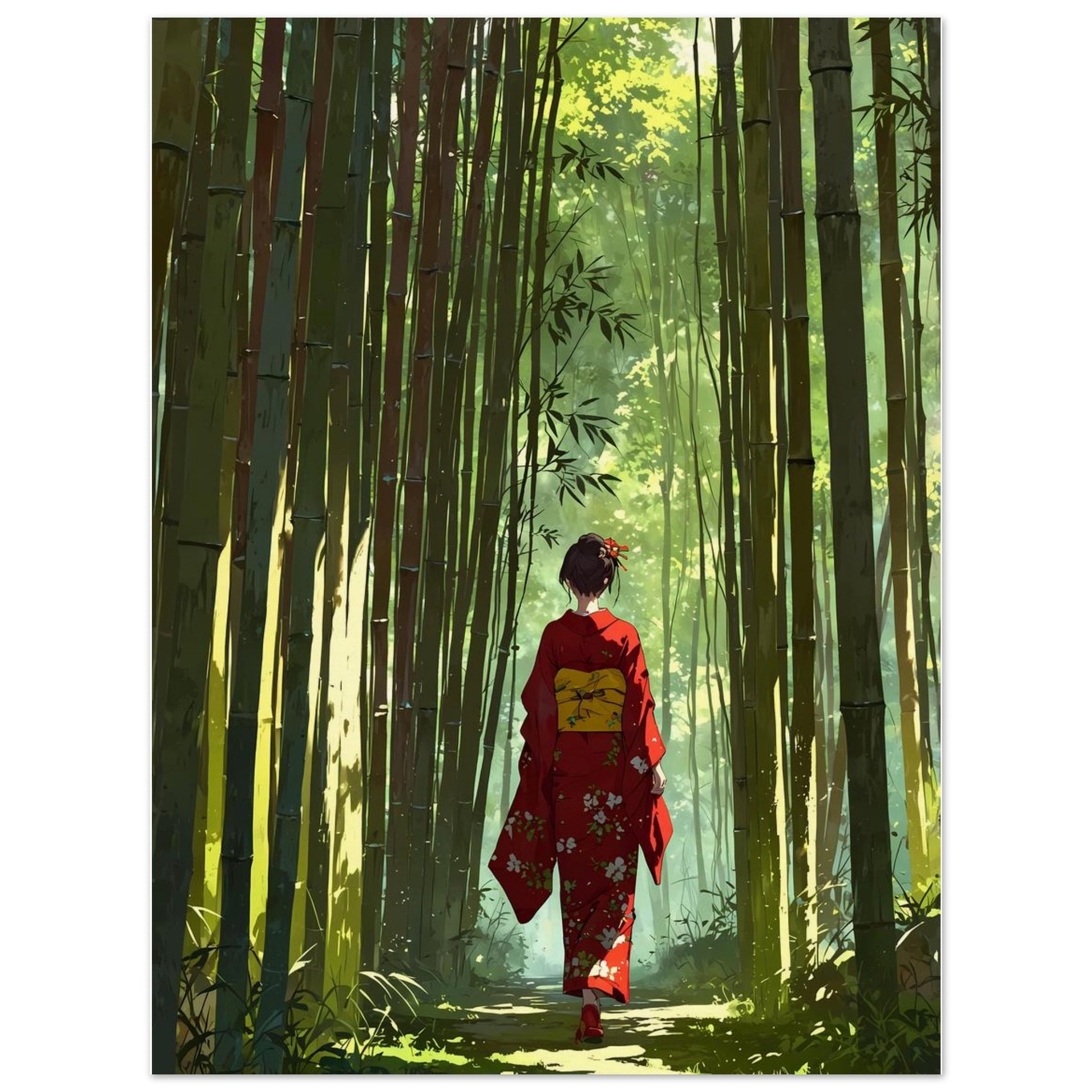 Affiche illustrée Femme en kimono, poster rétro, impression beaux-arts 250g