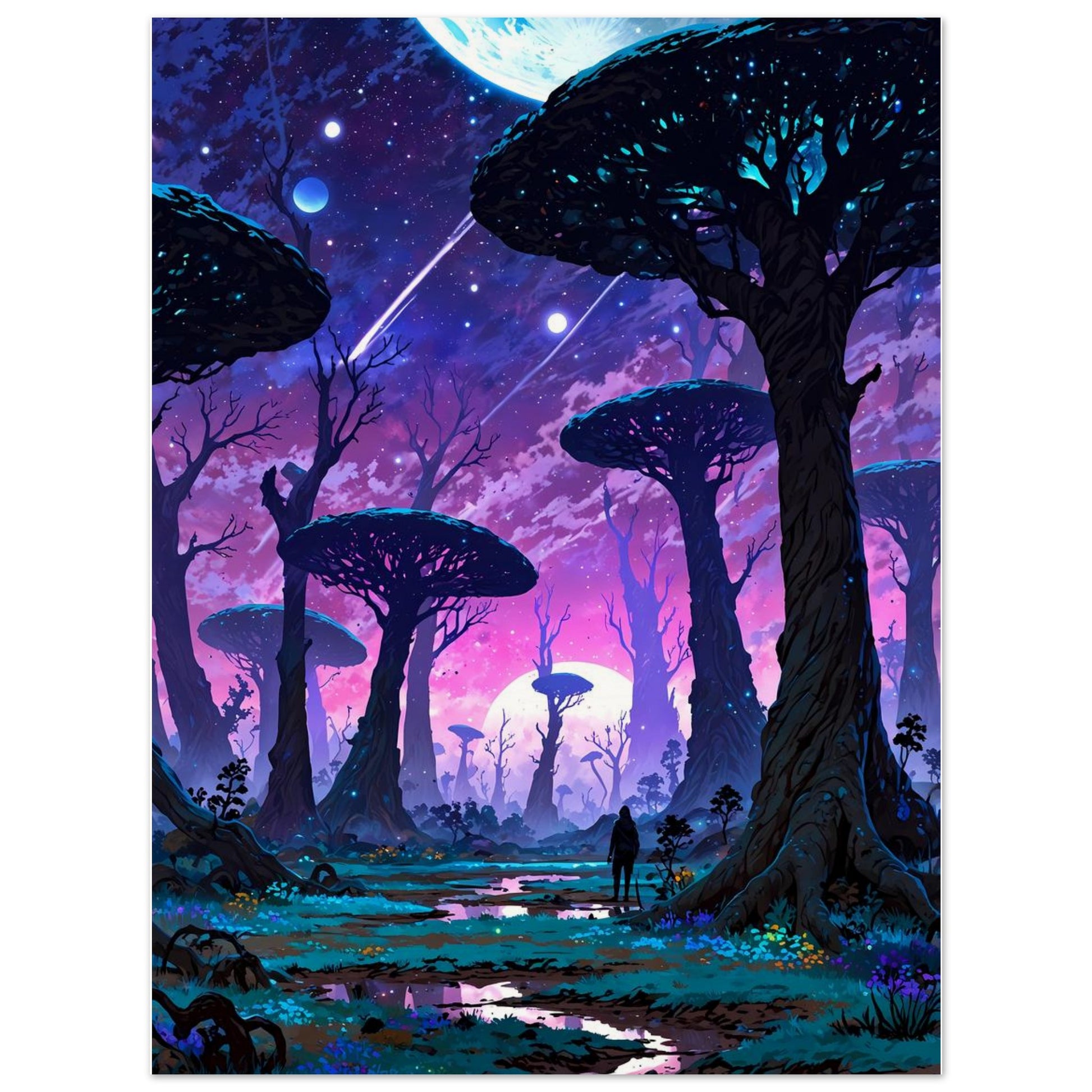 Affiche illustrée Planète anneau, poster rétro, impression beaux-arts 250g