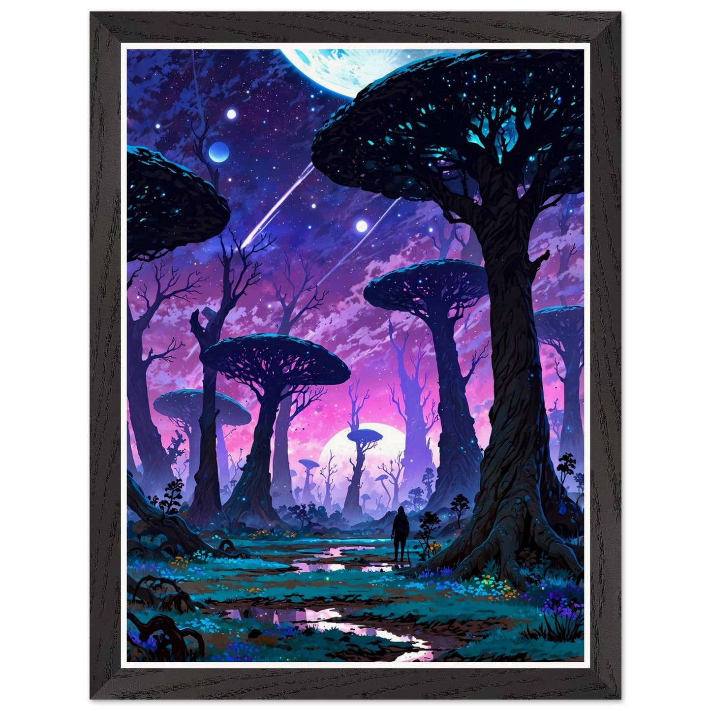 Affiche illustrée Planète anneau Encadrée — poster rétro, impression beaux-arts 250g
