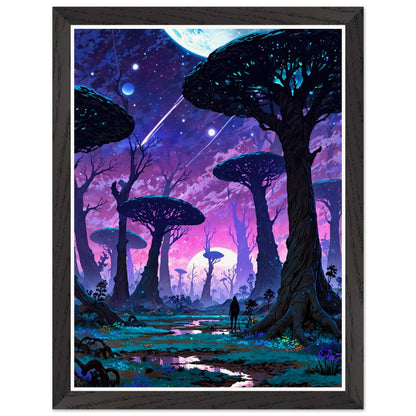Affiche illustrée Planète anneau Encadrée — poster rétro, impression beaux-arts 250g