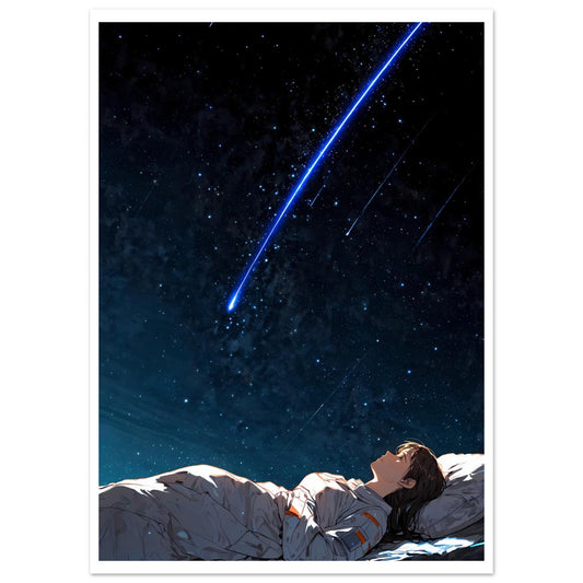 Astronaute, Pluie de météores, Seul dans le vide – affiche d'art décoratif, poster mural | Muchimura