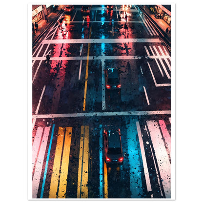 Carrefour de Tokyo, Nuit, Pluie et néons – affiche d'art décoratif, poster mural | Muchimura