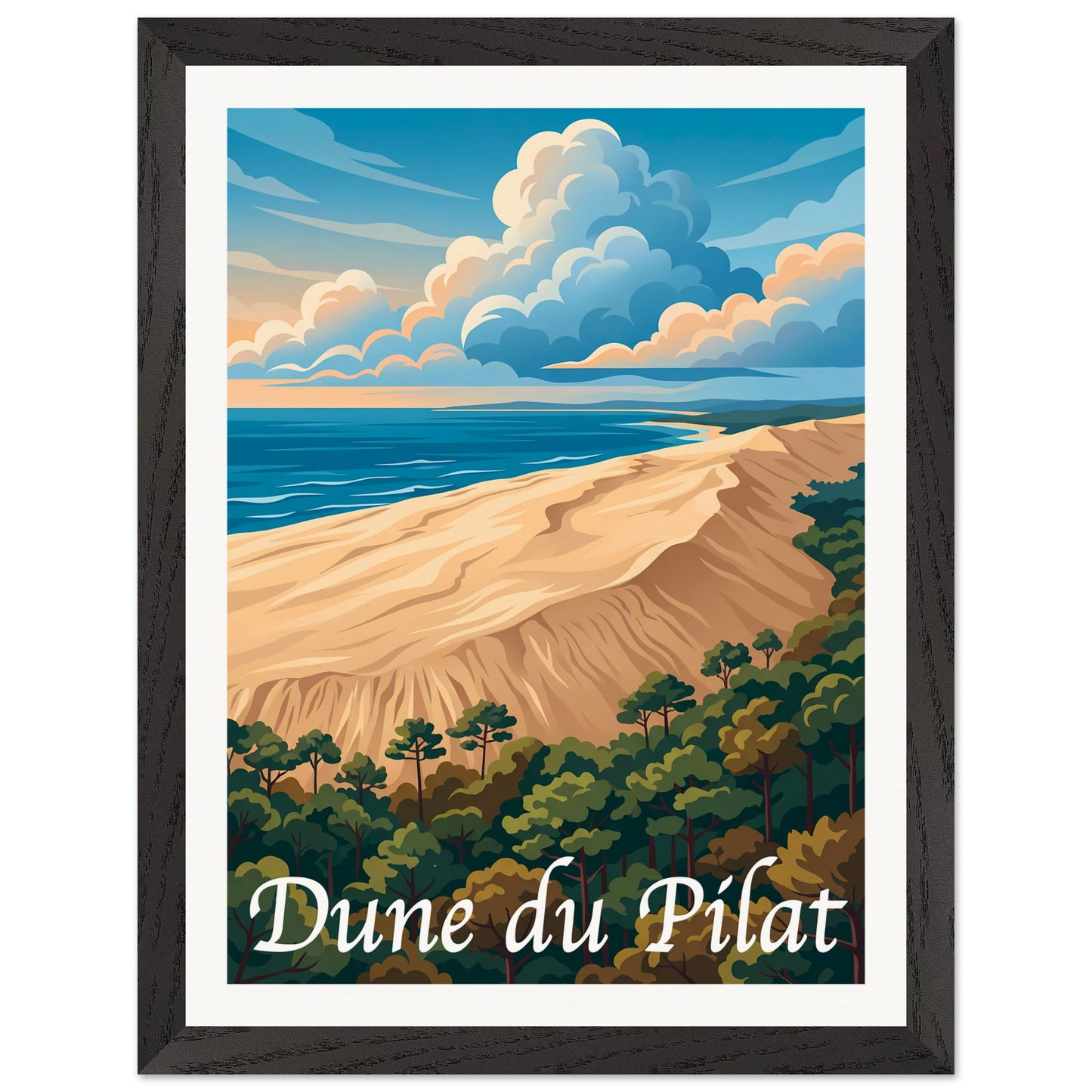 Affiche illustrée Dune du Pilat — poster rétro, impression beaux-arts 250g