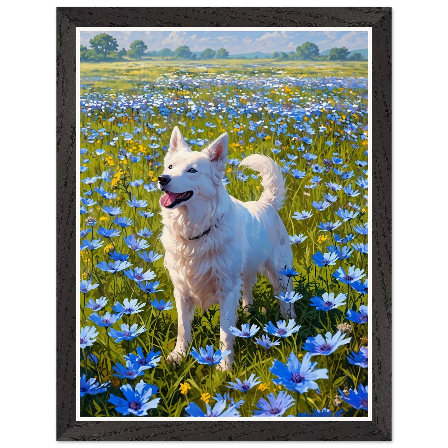 Affiche illustrée Berger blanc suisse Encadrée — poster rétro, impression beaux-arts 250g