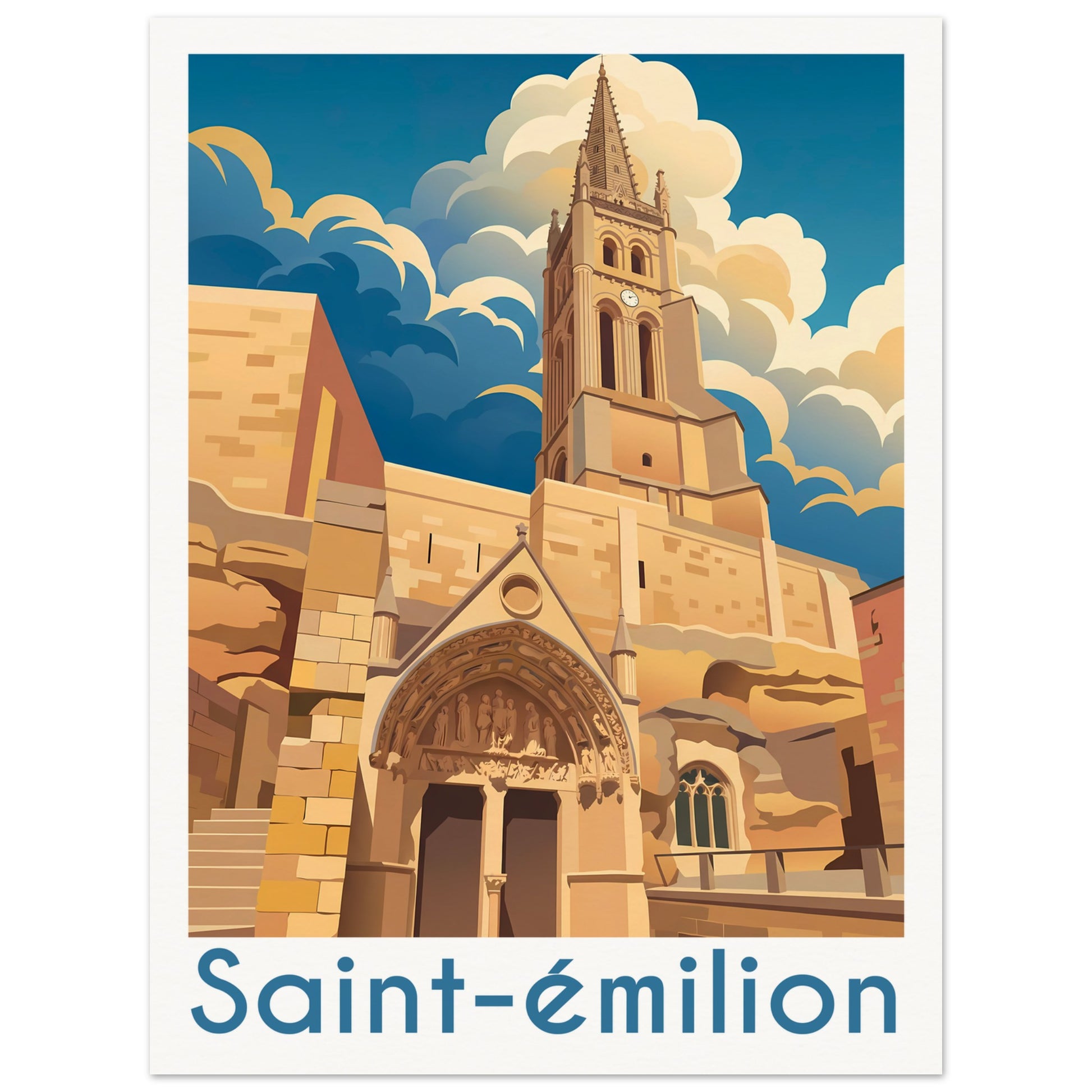Affiche illustrée Saint-Émilion, poster rétro, impression beaux-arts 250g