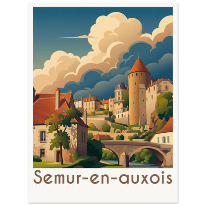 Affiche illustrée Semur-en-Auxois — poster rétro, impression beaux-arts 250g