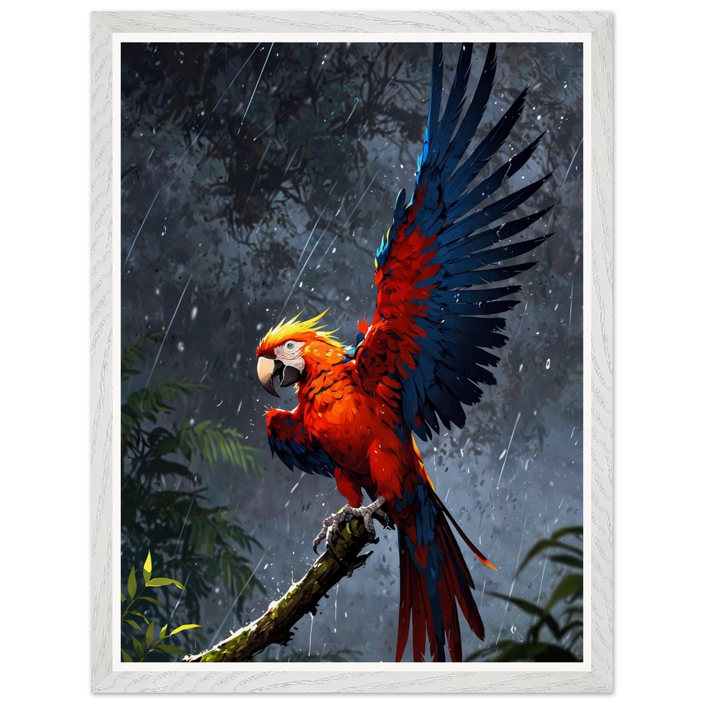 Affiche illustrée Perroquet ara rouge Encadrée — poster rétro, impression beaux-arts 250g