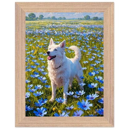 Affiche illustrée Berger blanc suisse Encadrée — poster rétro, impression beaux-arts 250g