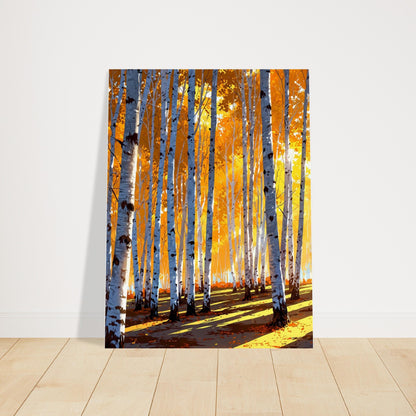 Affiche Forêt de bouleaux en automne, mise en situation dans un intérieur