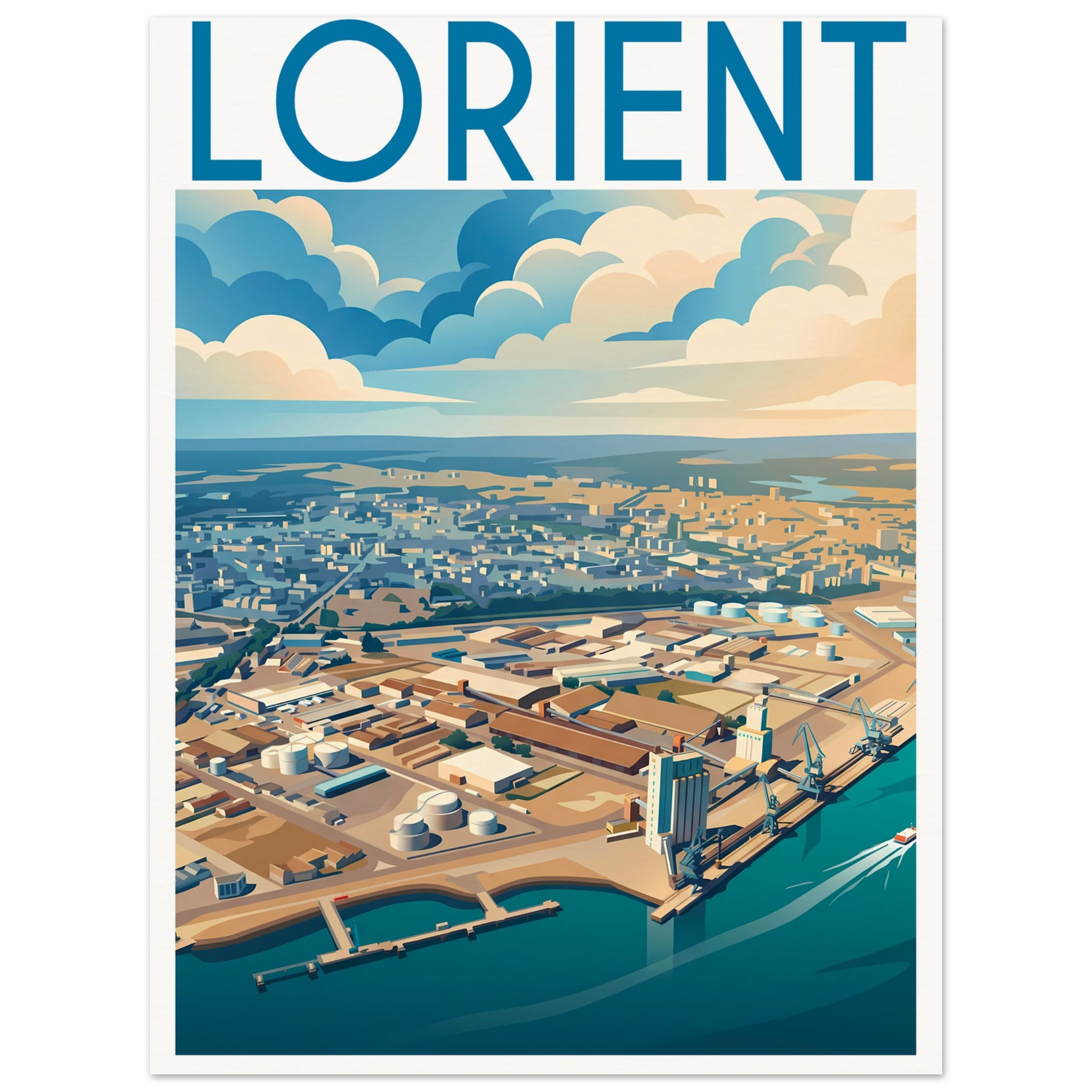 Affiche illustrée Lorient — poster rétro, impression beaux-arts 250g