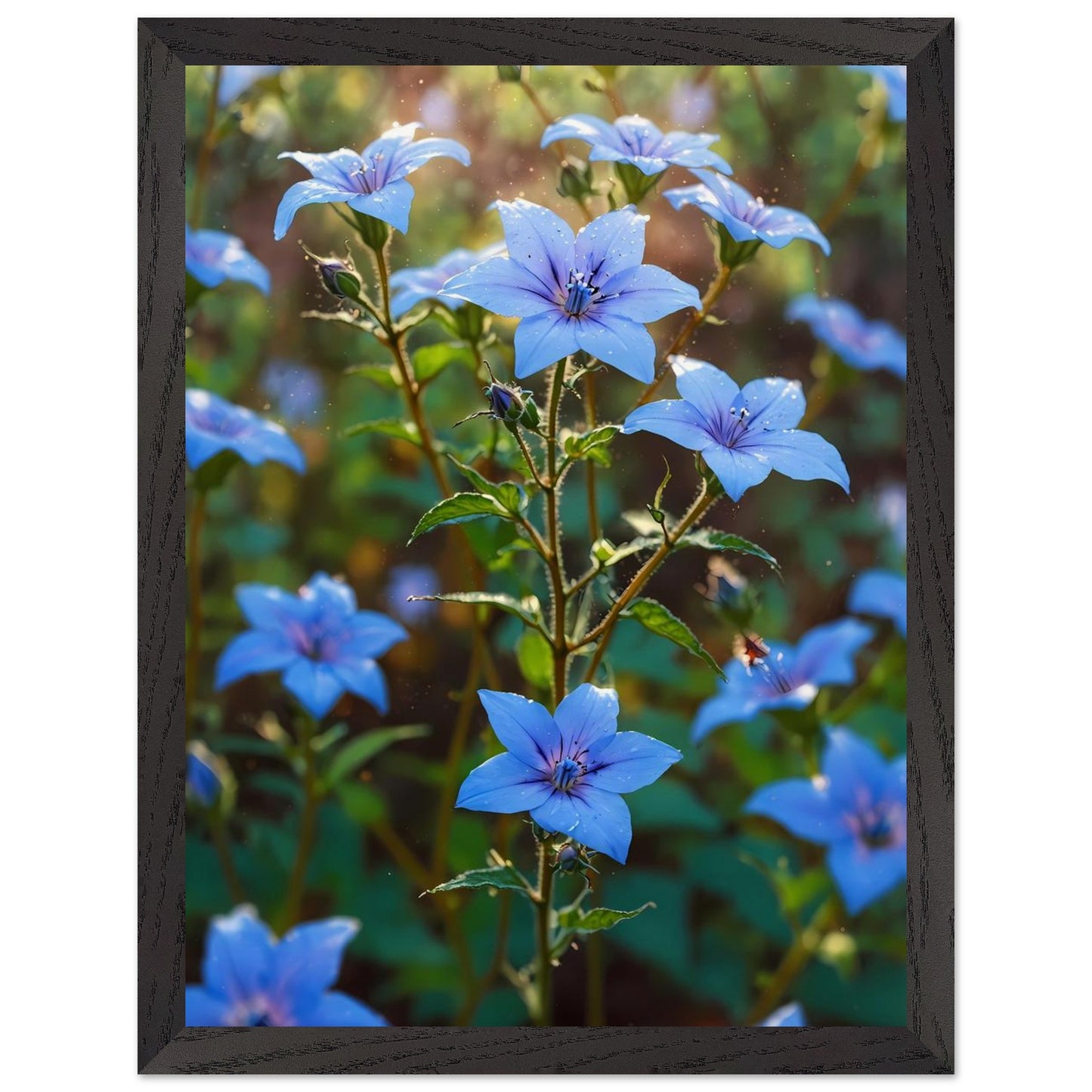 Affiche Champ de Bourrache Bleue encadrée, cadre bois