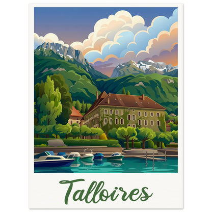 Affiche illustrée Talloires — poster rétro, impression beaux-arts 250g