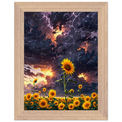Affiche illustrée Champ de tournesols géants Encadrée — poster rétro, impression beaux-arts 250g