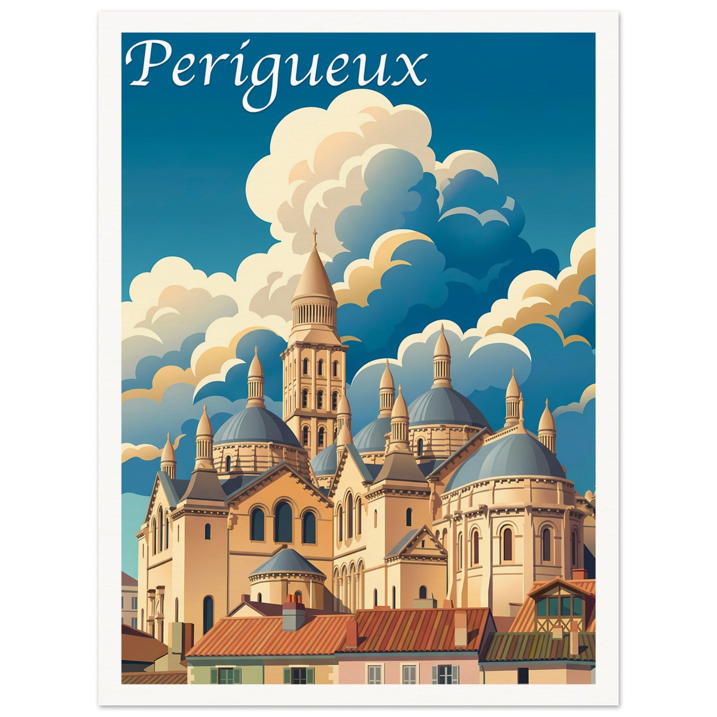 Affiche illustrée Perigueux — poster rétro, impression beaux-arts 250g