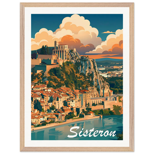 Affiche illustrée Sisteron — poster rétro, impression beaux-arts 250g