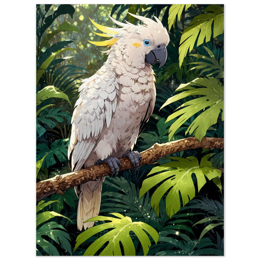 Affiche illustrée Cacatoès blanc, poster rétro, impression beaux-arts 250g