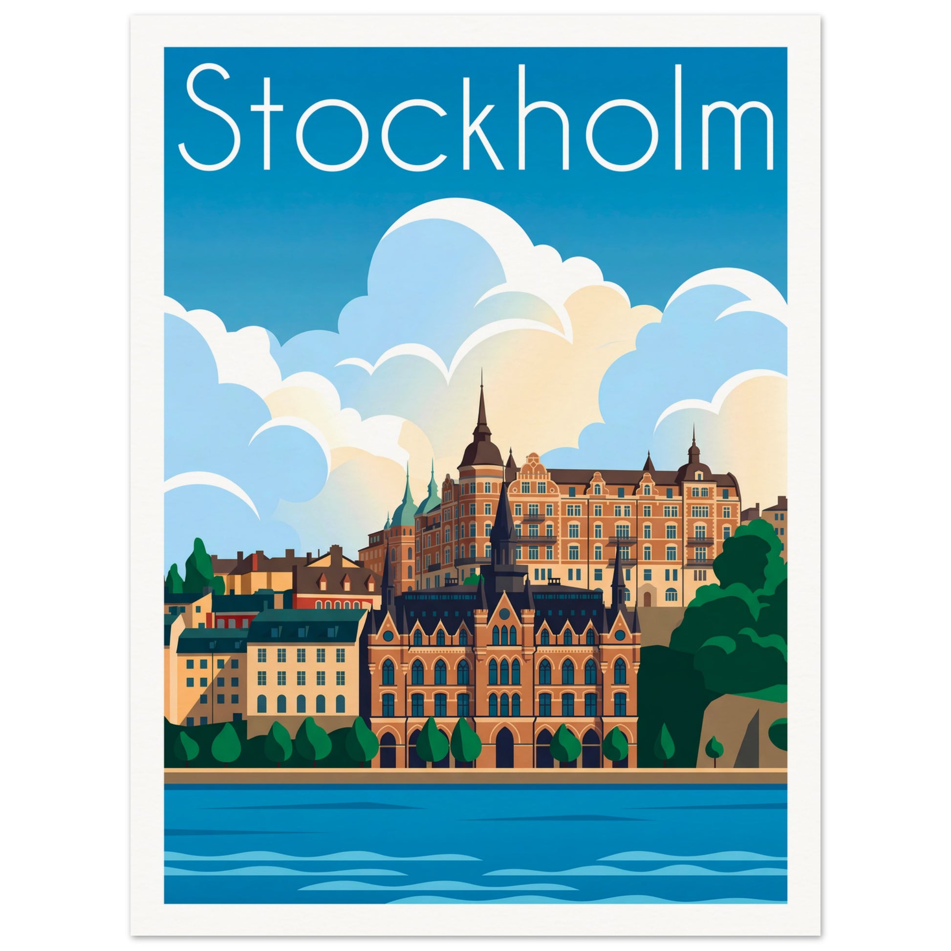 Affiche illustrée Stockholm, poster rétro, impression beaux-arts 250g