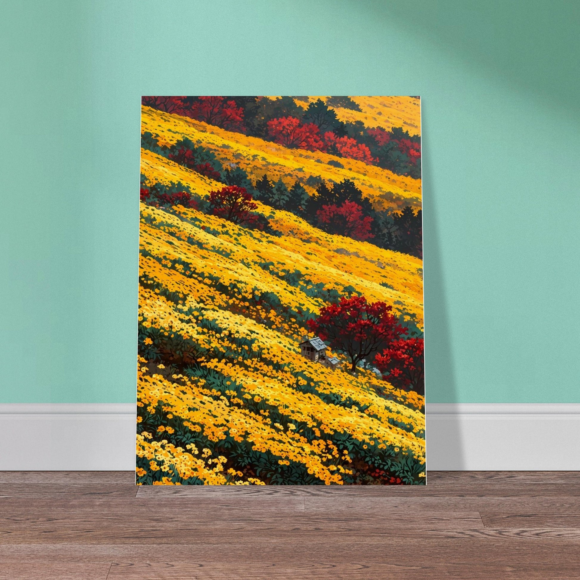 Affiche Champ de Chrysanthèmes Jaunes, mise en situation dans un intérieur (vue 2)
