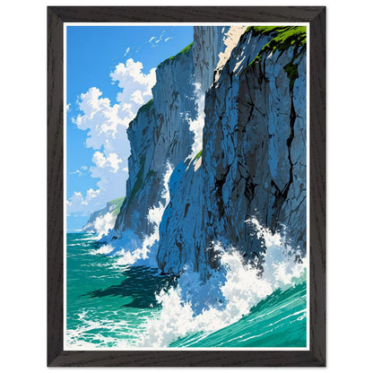 Affiche illustrée Falaises de craie blanche Encadrée — poster rétro, impression beaux-arts 250g