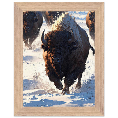 Affiche illustrée Bison Encadrée — poster rétro, impression beaux-arts 250g