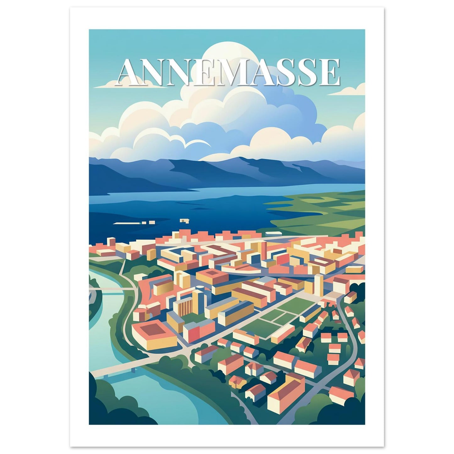Affiche Annemasse – poster illustré, décoration murale | Muchimura