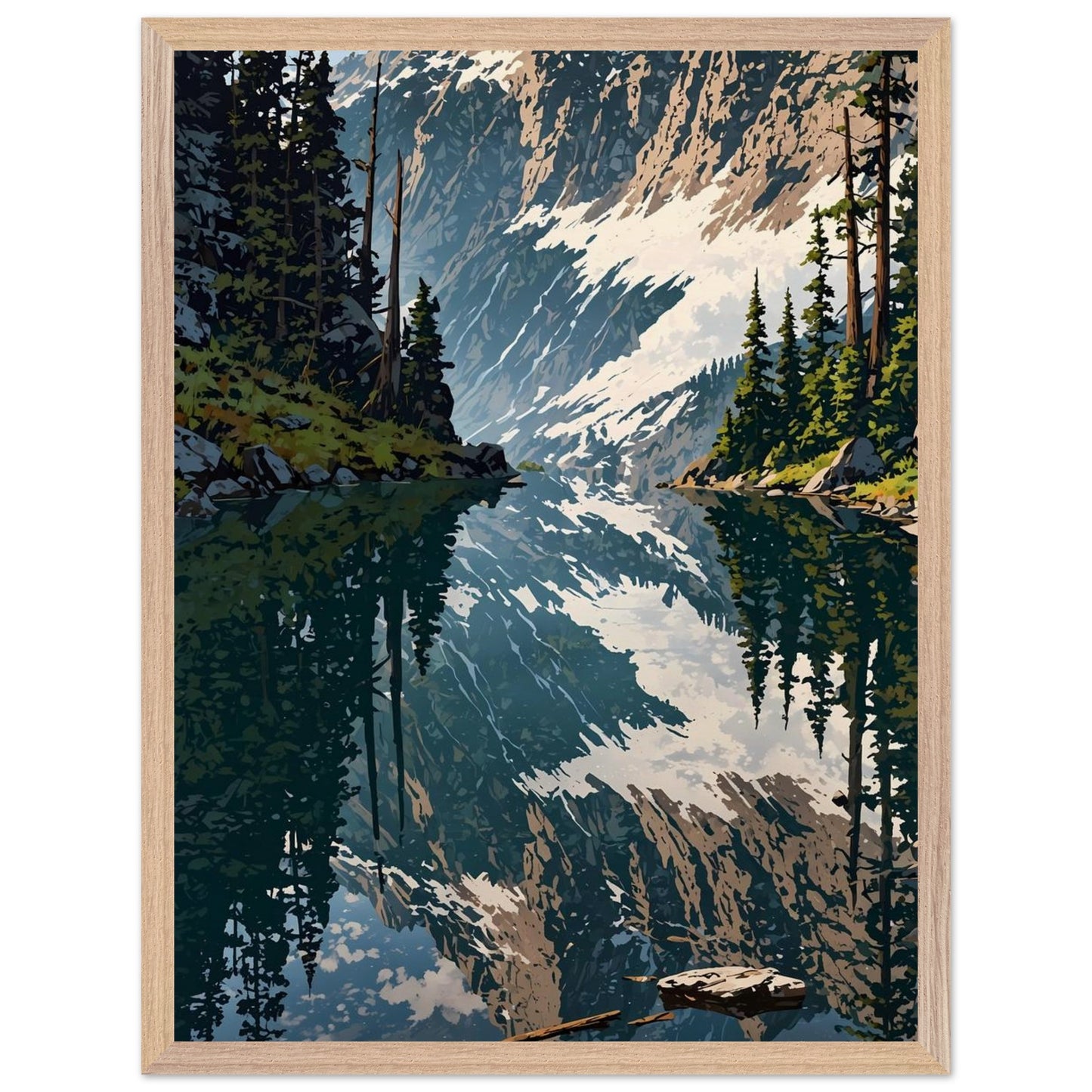 Affiche Forêt de Pins et Lac de Montagne encadrée, cadre bois (vue 5)