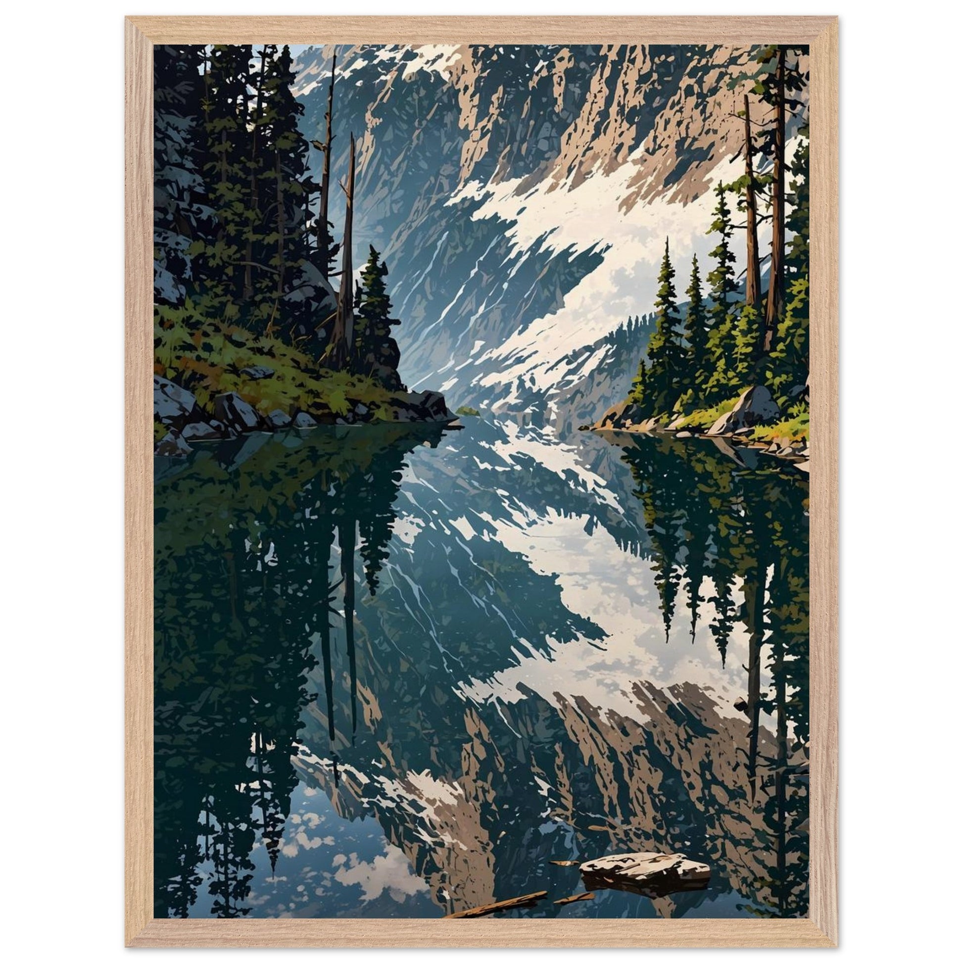Affiche Forêt de Pins et Lac de Montagne encadrée, cadre bois (vue 5)