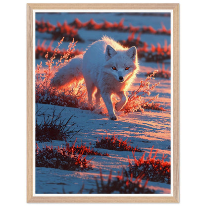 Affiche illustrée Renard arctique Encadrée — poster rétro, impression beaux-arts 250g