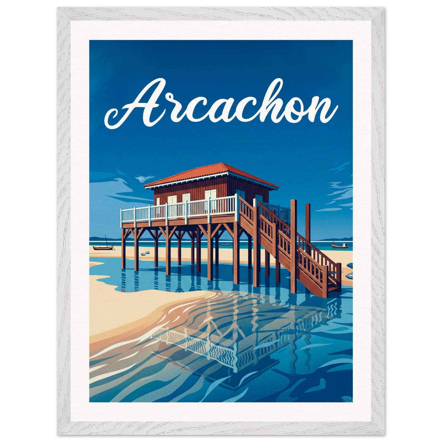 Affiche illustrée Arcachon — poster rétro, impression beaux-arts 250g