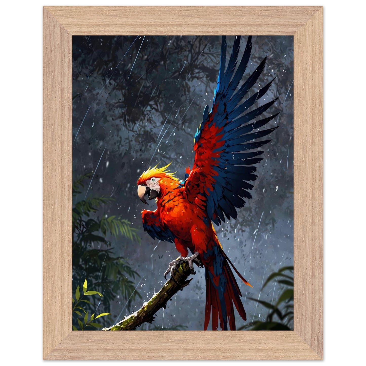 Affiche illustrée Perroquet ara rouge Encadrée — poster rétro, impression beaux-arts 250g