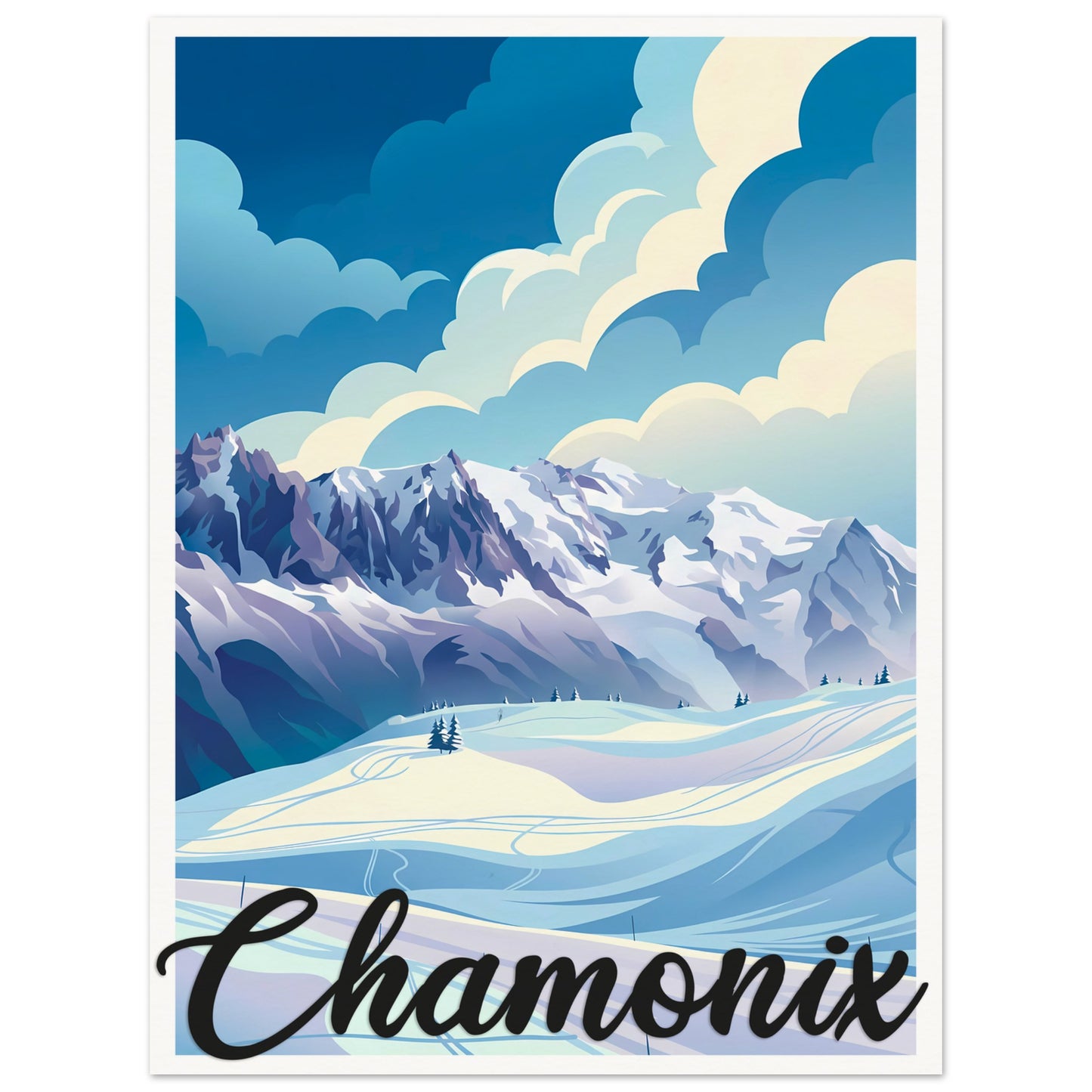 Affiche illustrée Chamonix — poster rétro, impression beaux-arts 250g