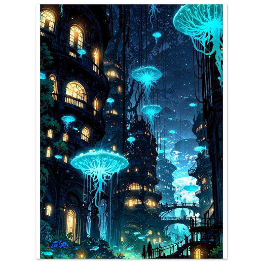 Cité sous-marine, Dômes de verre, Lumière de l'abyssal – affiche d'art décoratif, poster mural | Muchimura